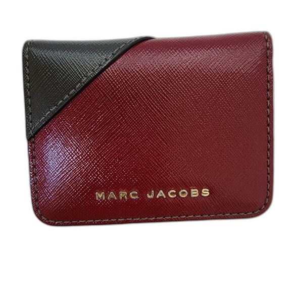 Marc Jacobs Card Case Holder Leather Bicolor Gold Logo Unisex w/ box - Picture 2 of 6